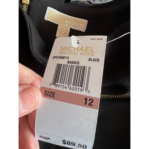 NWT Michael Kors Women’s Black Knit Knee Length Gold Zip Pencil Skirt Size 12 - Picture 8 of 16